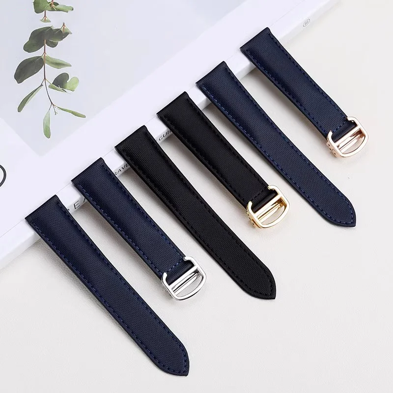 16mm 18mm 20mm Dark Blue Nylon Watch strap For Cartier Tank London men SANTOS women Cowhide Genuine leather watchBand Bracelet