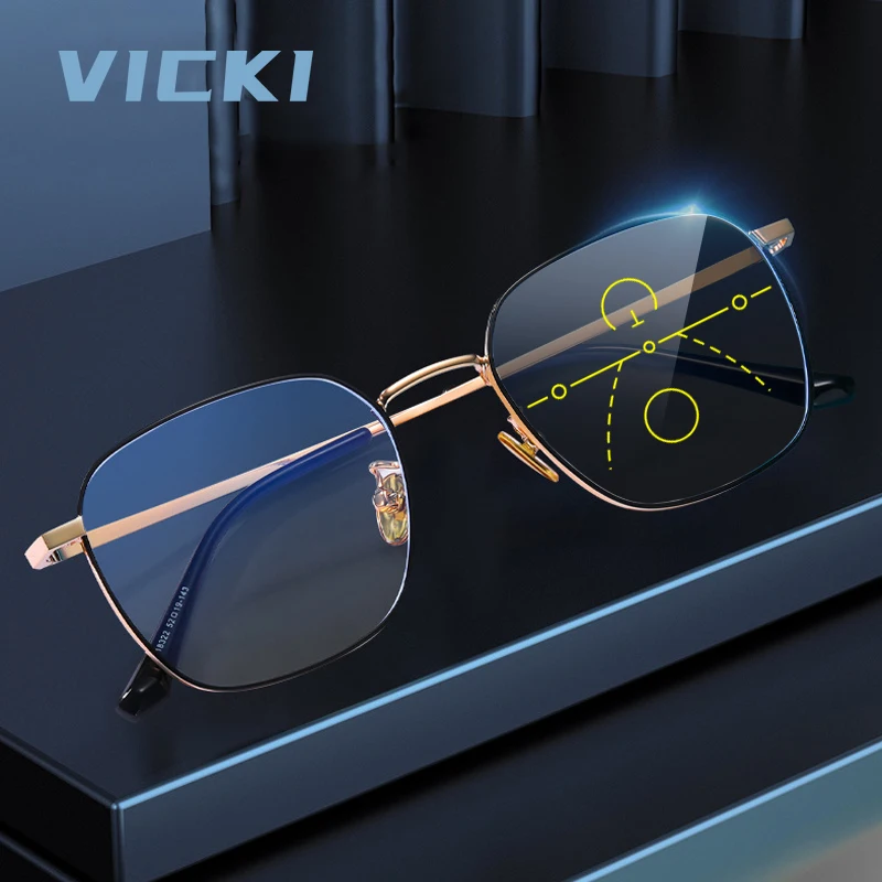 VICKI Neue modische Metallbrille für Herren und Damen – anpassbare Rezepte – Anti-Blaulicht – Multifokallinsen 18322