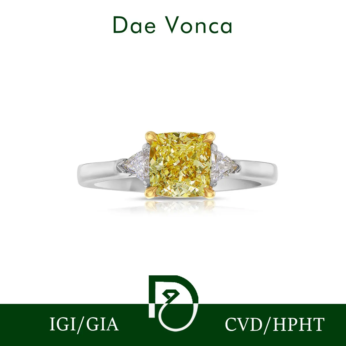 

PT950/14K/18K White & Yellow Gold Three-Stone Diamond Engagement Ring Fancy Light Yellow Cushion Cut Lab Grown Diamond