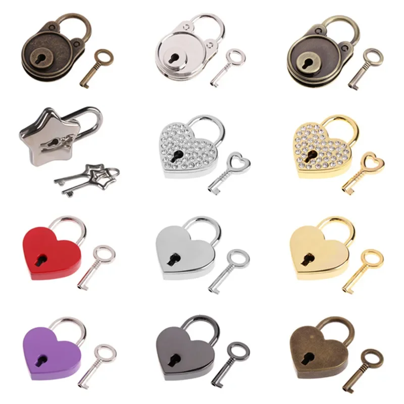 Heart Shape Padlocks Vintage Old Antique Mini Padlocks With Key Lock For Travel Wedding Jewelry Box Book Suitcase