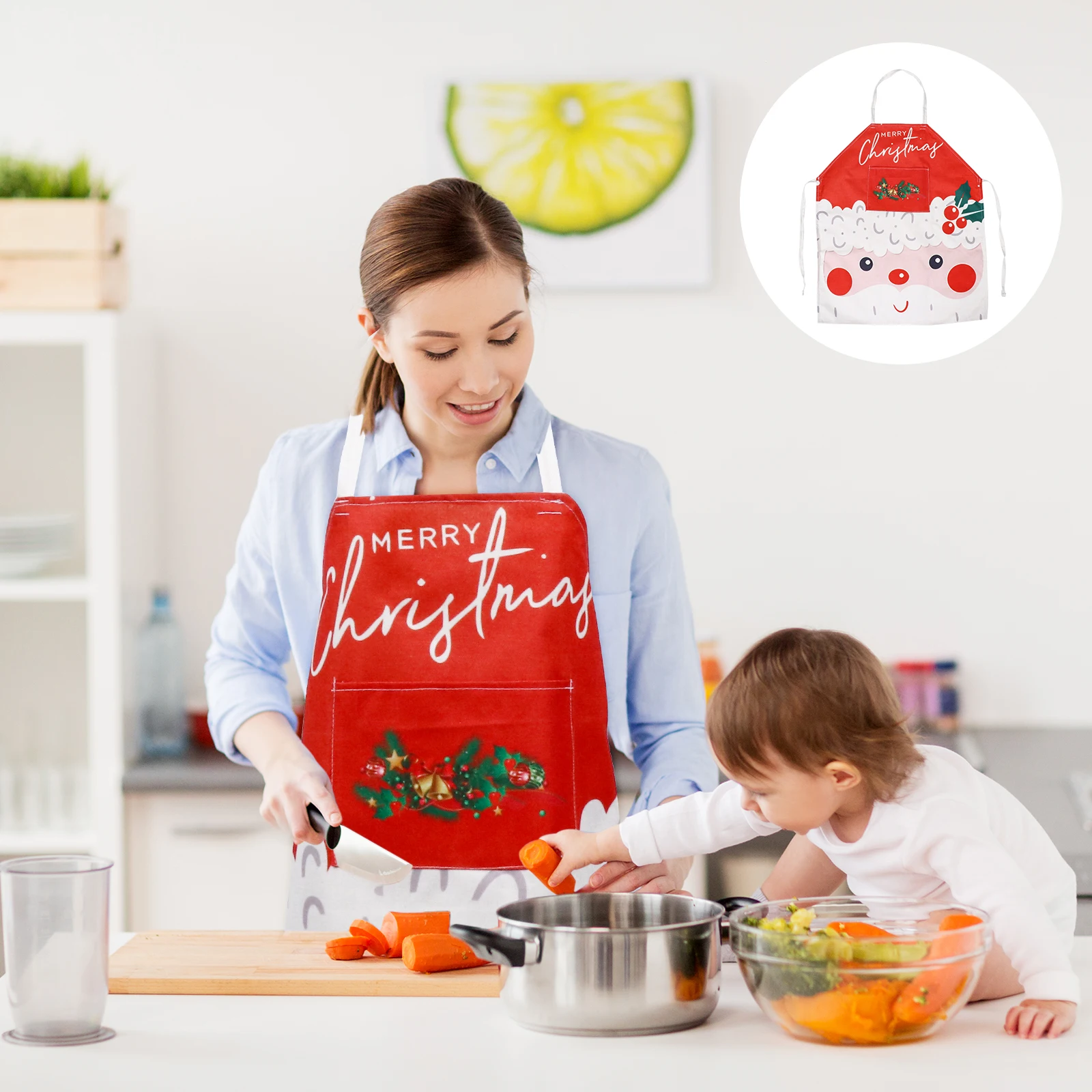 

Santa Claus Apron Christmas Aprons Cartoon Cooking Lovely Printed Decorate Supplies Polyester Adorable Men and Women Kitchen