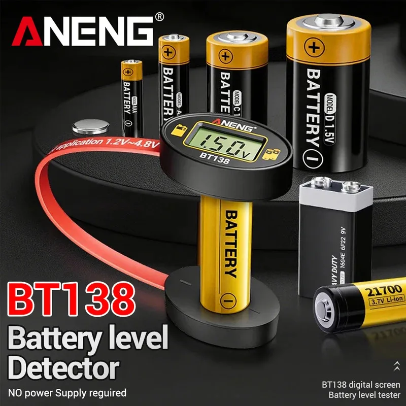 Battery Tester Digital Lithium Battery Detector Capacity Tester Display Checkered Analyzer AAA AA Button Cell Test ANENG BT138