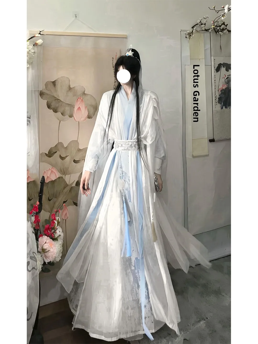 Elegant Hanfu Cosplay Long Shirt for Men And Women Waist-Length Collarless Traditional Chinese Costume for Autumn Season