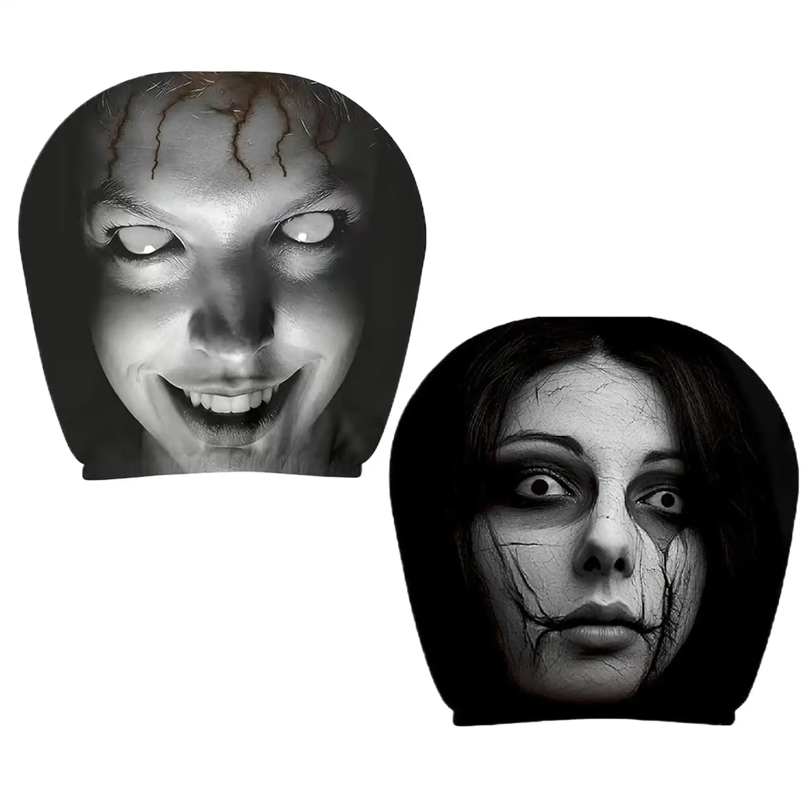 2 Piece Car Head Rest Cover Scary Face Pattern Auto Seat Protector Cute Printed Scary Face Pattern Cartoon Car Headrest Covers