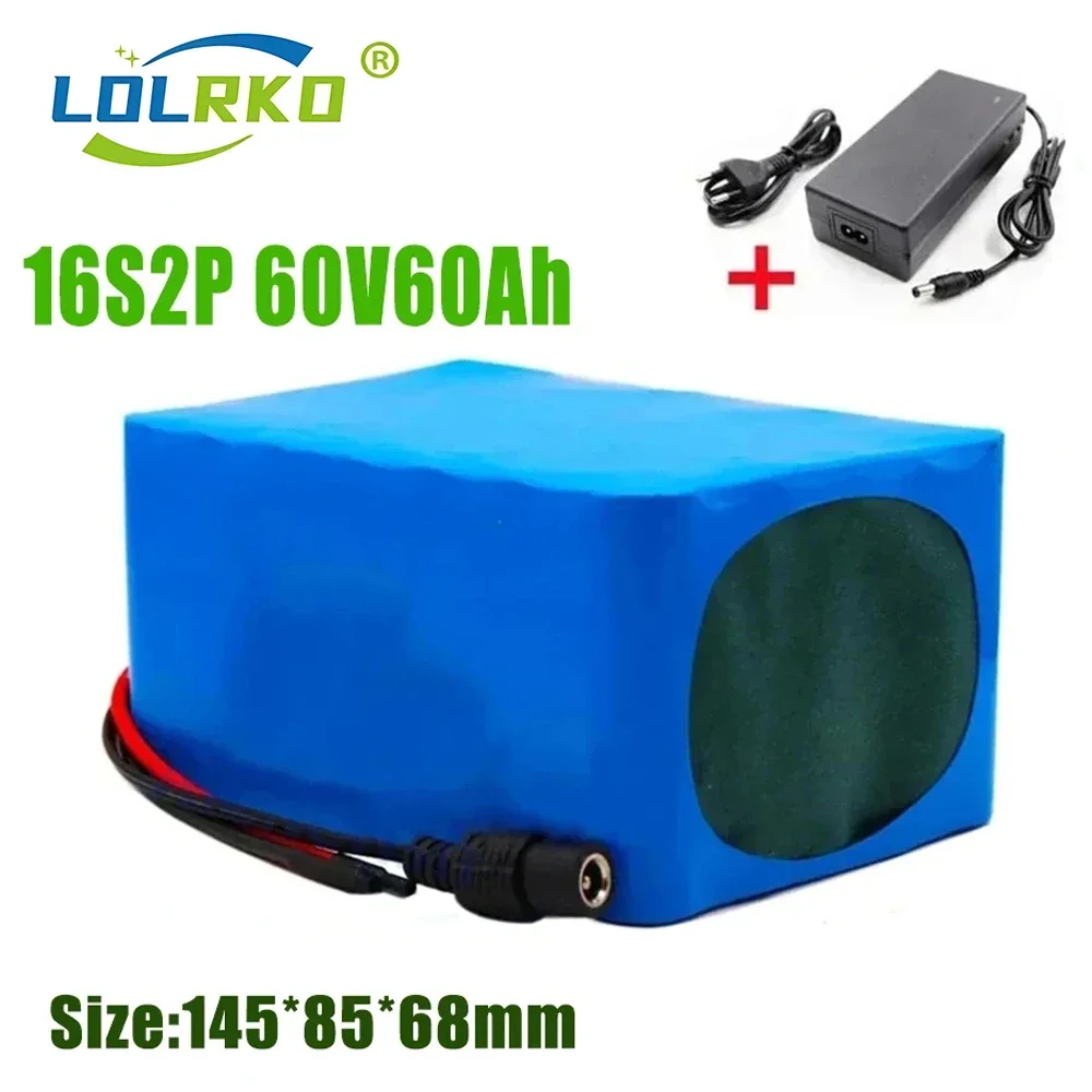 New 60V 16S2P 60Ah 18650 Li-ion Battery Pack 67.2V Lithium Ion 60Ah Ebike Electric Bicycle Scooter with 40A BMS 750W 1000Watt