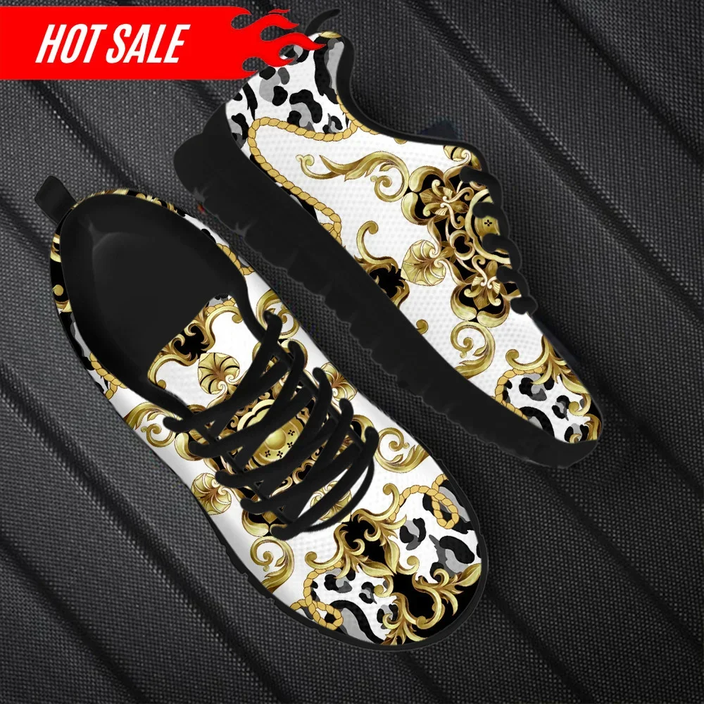 Vintage Baroque Print Womne's Flat Shoes Spring Summer Comfort Running Sneakers Casual Flats Leopard Print Footwear