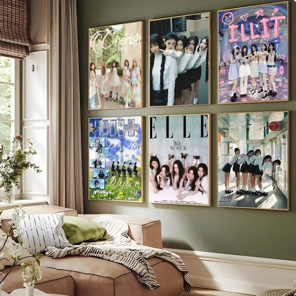 Kpop-Band I-ILLIT Klassische Vintage-Poster Dekoration Gemälde Wandkunst Weißes Kraftpapier Kawaii Raumdekoration