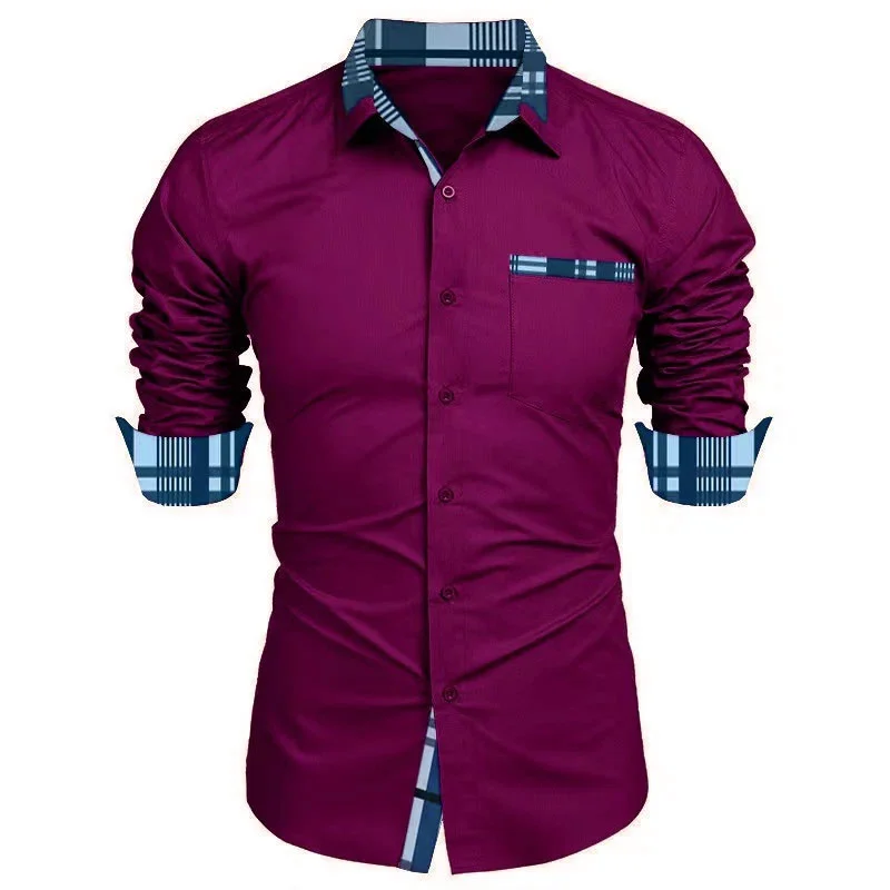 Camisa de vestido manga comprida com botões e bolsos, top de alta qualidade, casual, 9 cores, tamanhos grandes, XS-6XL, 2024