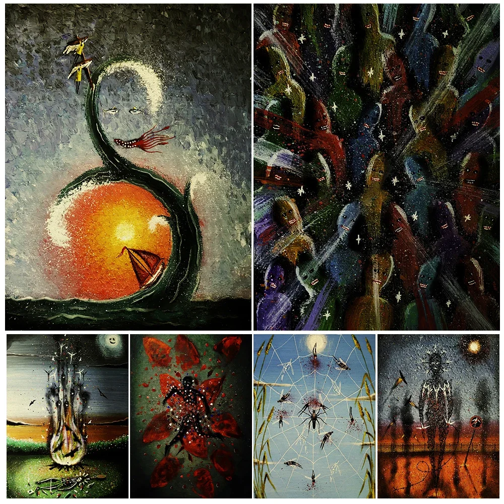 Humanoid Insect Bound By Spider Web Vintage Wall Art Canvas Print Mysterious Insect Man Abstract Fantasy Art Poster Print Decor