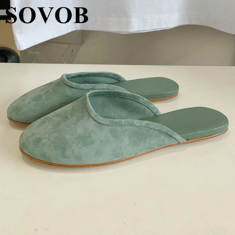 Spring Autumn Solid Color Sheep Fleece Flat Bottom Slippers Women's Shallow Mouth Simple Round Toe Versatile Muies Lazy Shoes