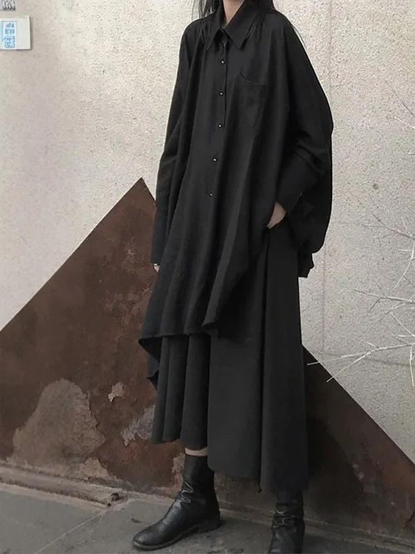 Women Black Gothic Blouses and Shirts Dark Style Asymmetrical Loose Long Shirt Y2k Gyaru Emo Long Sleeve Blouse for Women Autumn view 5