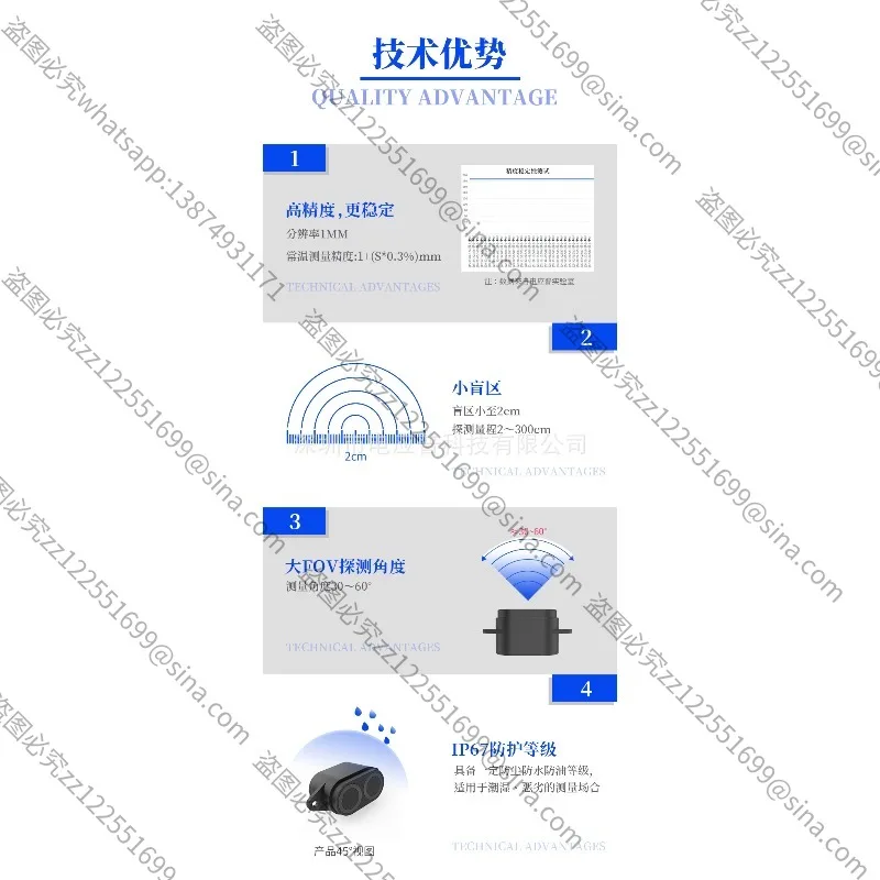 Suitable for A22 Ultrasonic Ranging Module 1cm Blind Spot AGV Robot Obstacle Avoidance Sensor RS48 5 Output