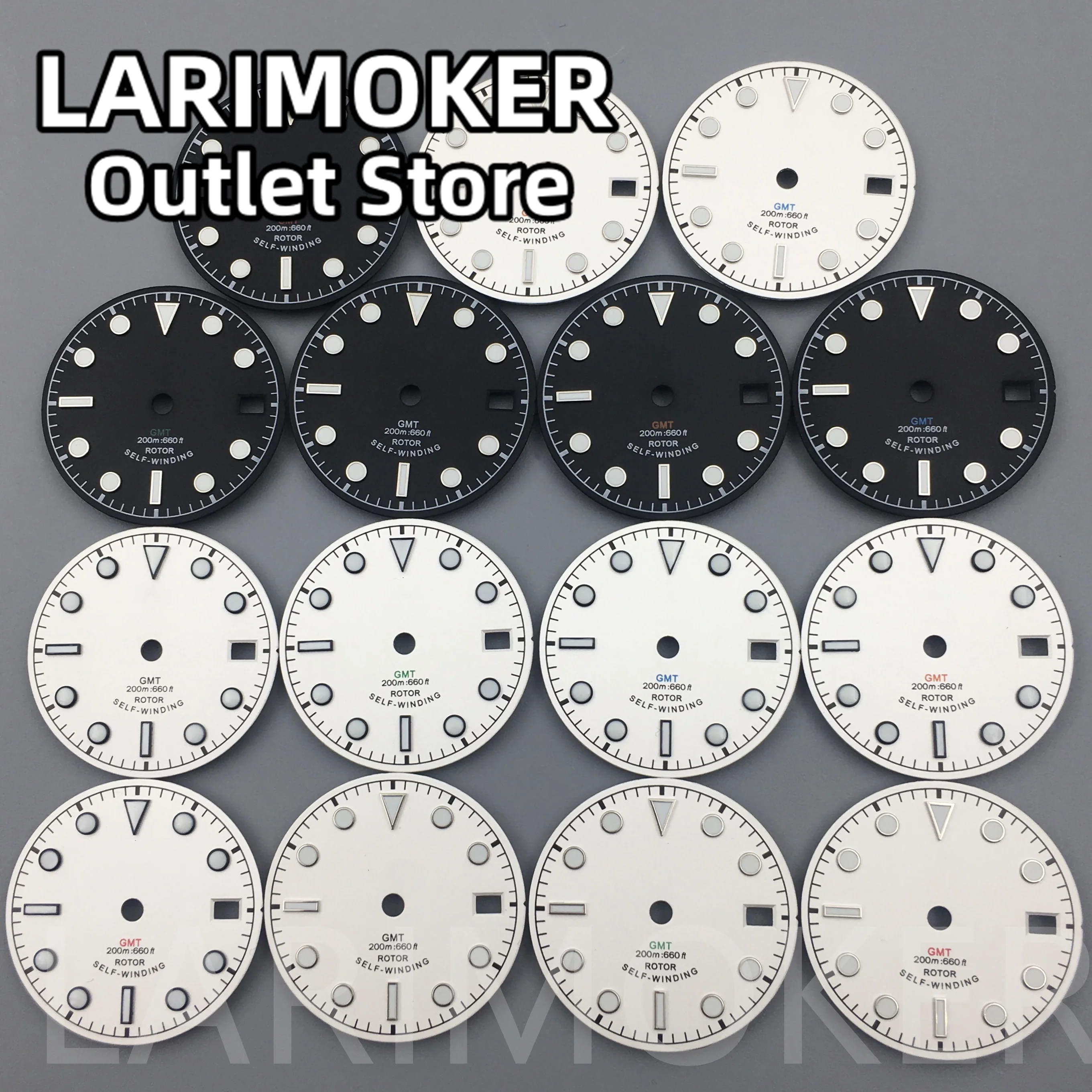 LARIMOKER 29mm white black dial GMT four hands green luminous watch dial for NH34 Movement watch accessories repair tool