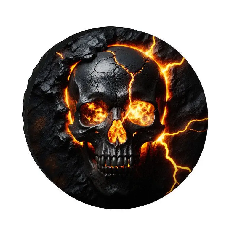 Fit Glowing-in-the-Dark Lava Skull Spare Tire Cover - Heavy-Duty Black & Neon Green/Orange Wheel With UV/Dust Resistant Car Acce