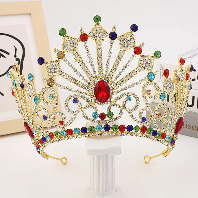 * Alto elegante multicolor cristal Rhinestone princesa real boda desfile nupcial graduación Tiara corona chica mujer joyería para el cabello