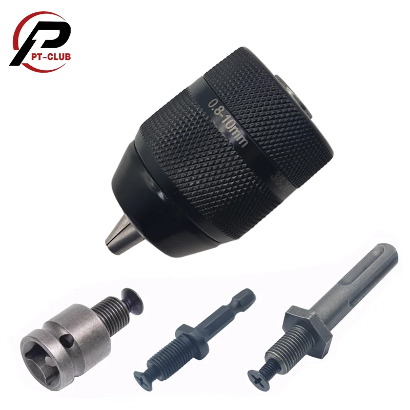 Keyless 0.8-10mm 3-Jaw  3/8-24UNF Drill Chuck Quick Change Adapter SDS-Plus Shank 1/4\