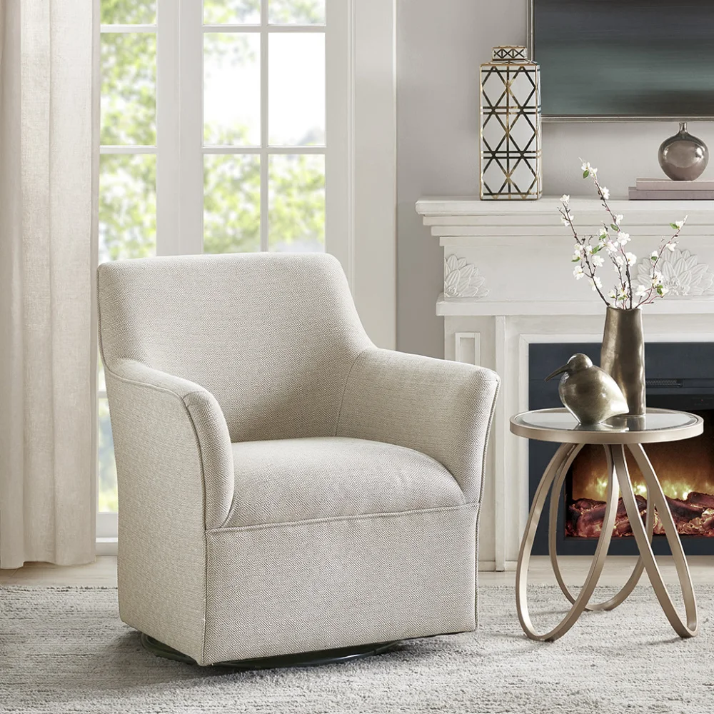 

Swivel Glider Chair - Solid Wood, Plywood, Metal Base Accent Armchair Modern Classic Style Family Room Sofa Furniture