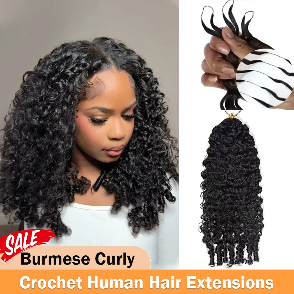 

Burmese Curly Human Hair Extensions Boho Braided Micro Pre-Looped Feather Crochet Hair For Black Women Natural Color 10-30 Inch