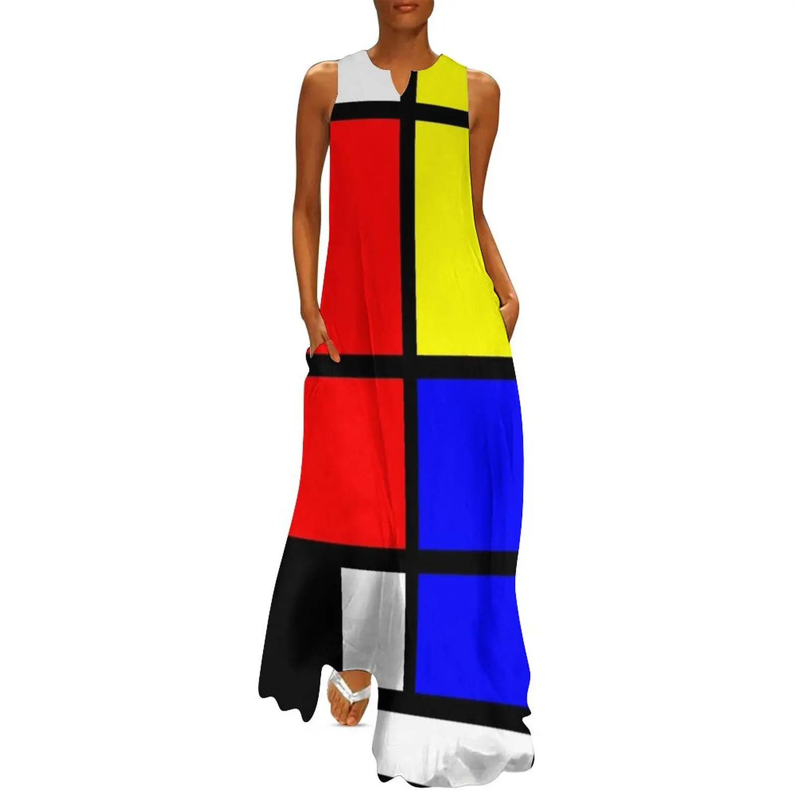 

Mondrian style art deco design in basic colors Long Dress Aesthetic clothing Dress for girls african dresses for woman Dress