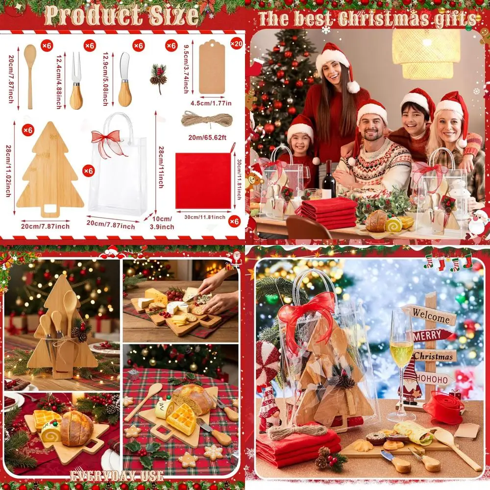 

Бамбуковый набор рождественских сырных досок с инструментами, полотенцами и декоративными бирками для праздничных подарков на кухне