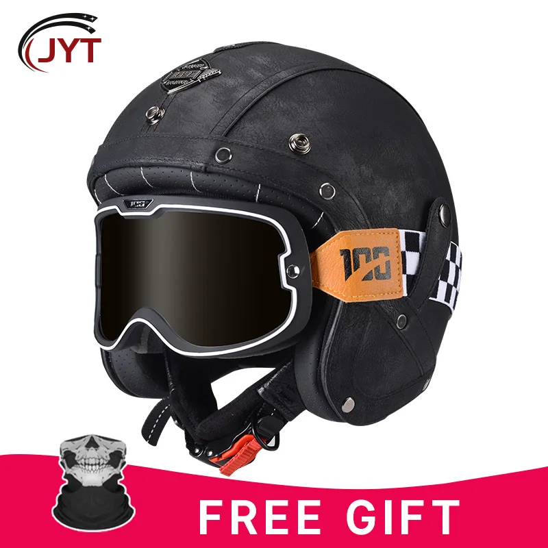 

Retro Motorcycle Helmet Open Face Helmets with Goggles Mask Gloves for Men Women Summer Scooter Cruiser Moped Motocross DOT