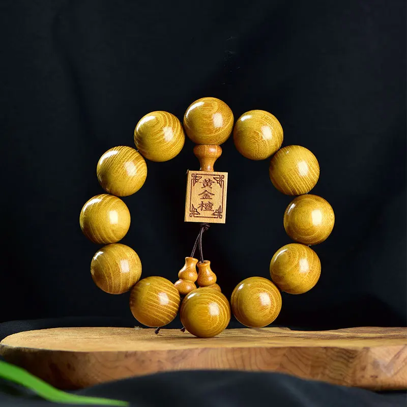 

Natural Golden Sandalwood Bracelets 20mm Men Prayer Beads 108 Beads Women Wristbands for Collection Gifts