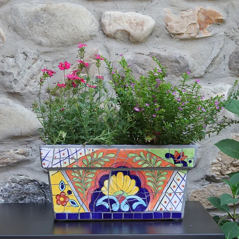 Featured courtyard balcony rectangular flower pot ornament, painted ceramic mosaic process