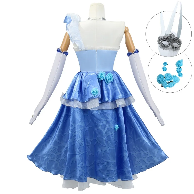 Identity V Demi Bourbon Cosplay Anime juego disfraz Barmaid vestido azul máscara accesorio peluca conjunto fiesta carnaval traje para mujer