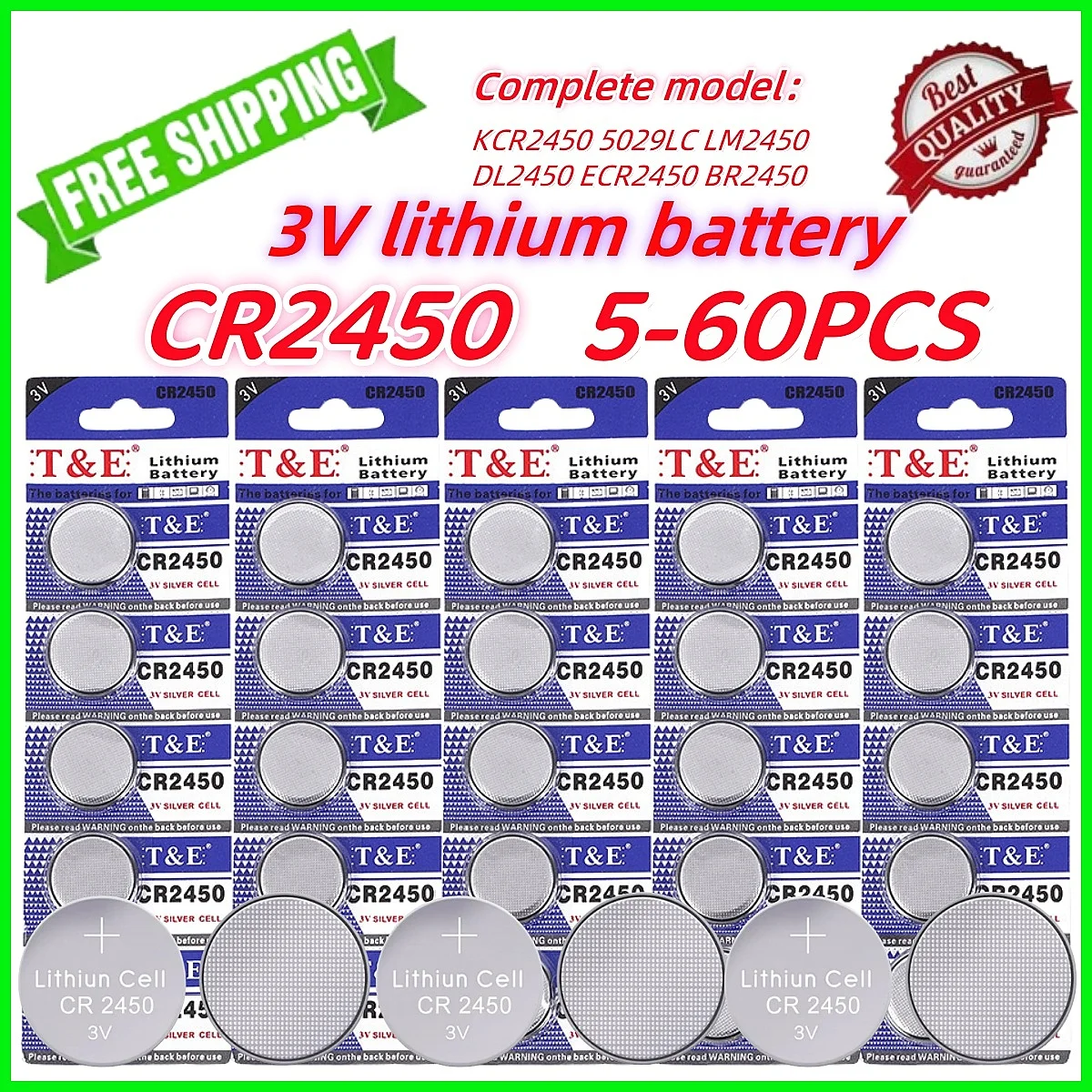 

5-60PCS CR2450 3v lithium battery KCR2450 5029LC LM2450 DL2450 ECR2450 BR2450 CR 2450 3V 600mAh Buttom Cell Watch Batteries