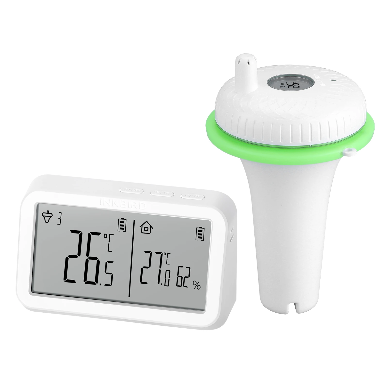 INKBIRD IBS-P02R Digital Pool Thermometer Indoor Outdoor 300Feet Wireless Temperature Humidity Monitor for Hot Tub Aquarium Pond