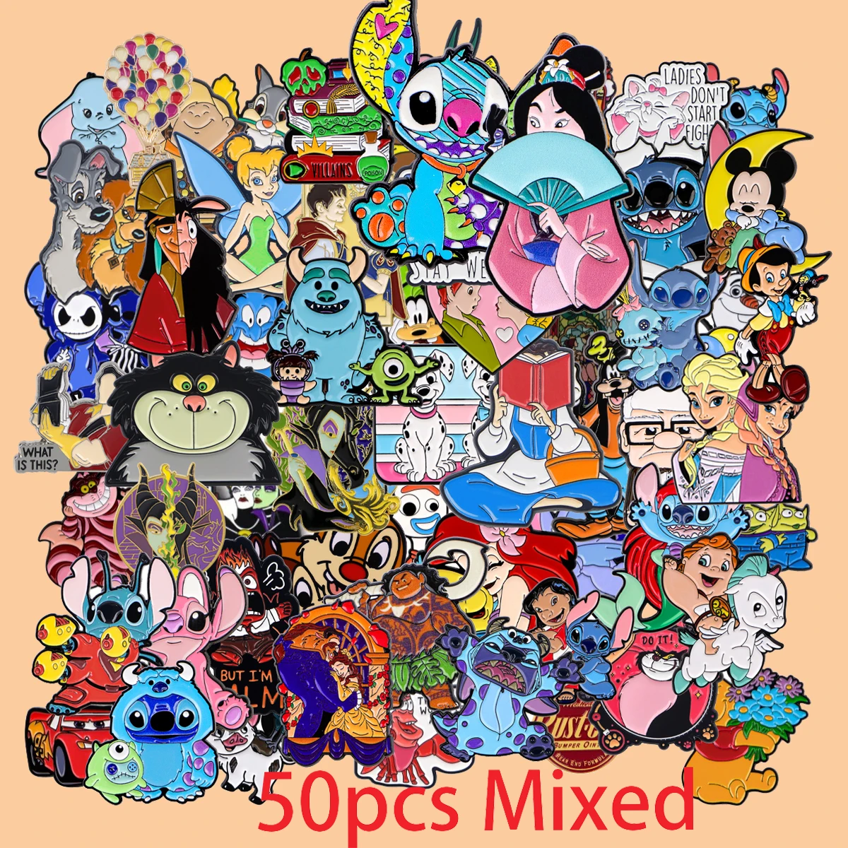 

50pcs/set Mixed Cartoon Enamel Pin Metal Brooches Lapel Pins Badge on Backpack Costume Accessories Fashion Jewelry Gifts