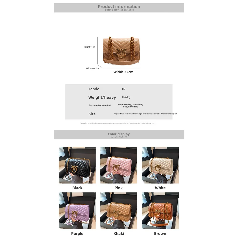 حقيبة سلسلة جديدة 2025، راقية، عصرية، متعددة الاستخدامات، حقيبة كروس بكتف واحد، حقيبة مربعة صغيرة بخيوط مطرزة، بدون صندوق