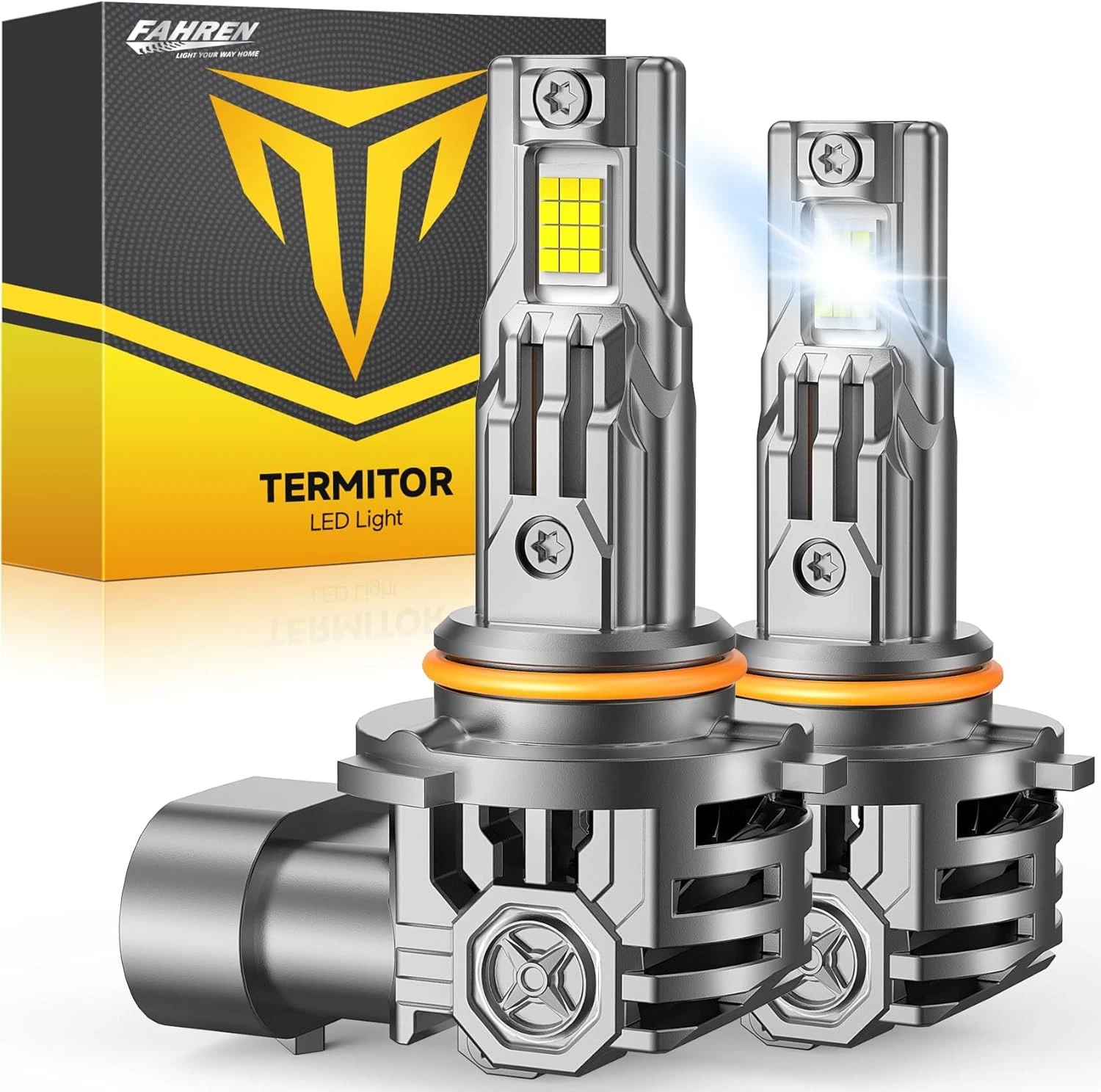 Fahren Termitor Brightest 9005/HB3 Headlight Bulbs 950000 Lumens 6500K Cool White for Offroad Use, Cool White, 2Pcs | True 1:1 Halogen Size, IP68 Waterproof, Long Lifespan, 3-Min Quick Install UTV ATV Off Road Car High Low Fog Lamp Lights Beam