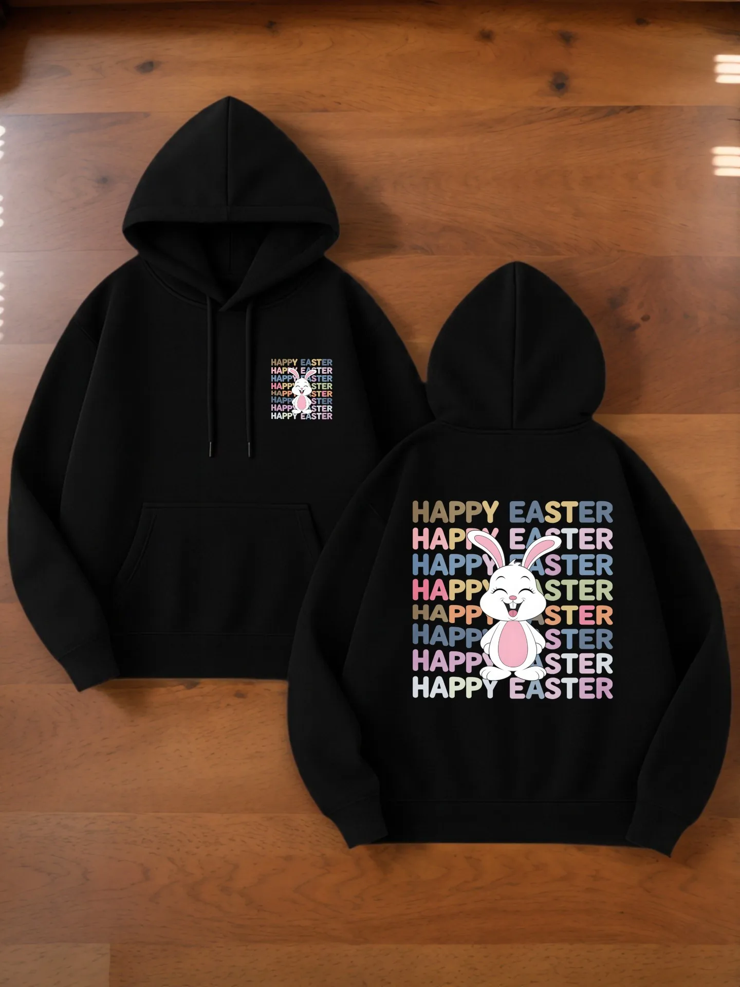 هوديي رجالي، رسم أرنب عيد الفصح مطبوع عليه رسوم كرتونية، نمط كاجوال، مبطن بالصوف، للارتداء اليومي، للرجال #1