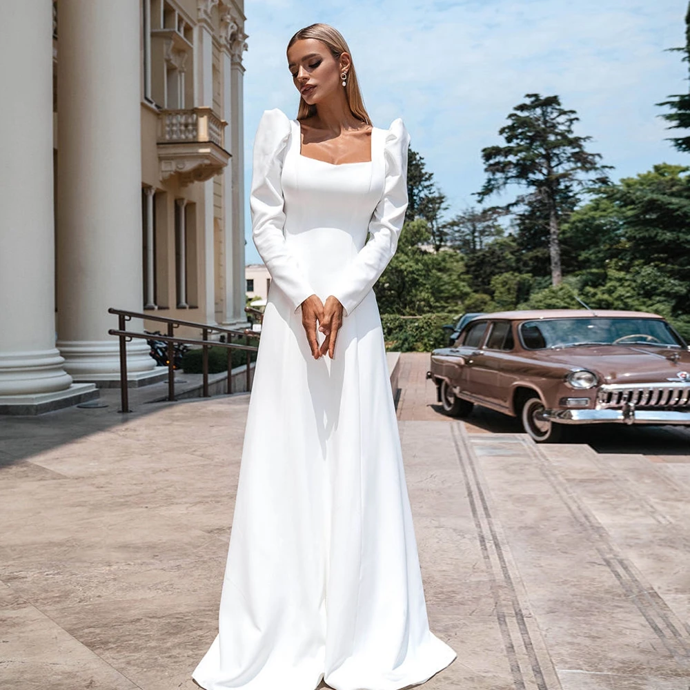 

Charming Square Collar Wedding Dresses for Women Mermaid Full Sleeve Bridal Gowns 2024 Summer New Jersey Vestidos De Novia