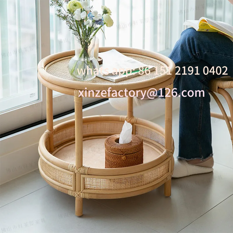 

Customizable rattan double-decker coffee table small apartment