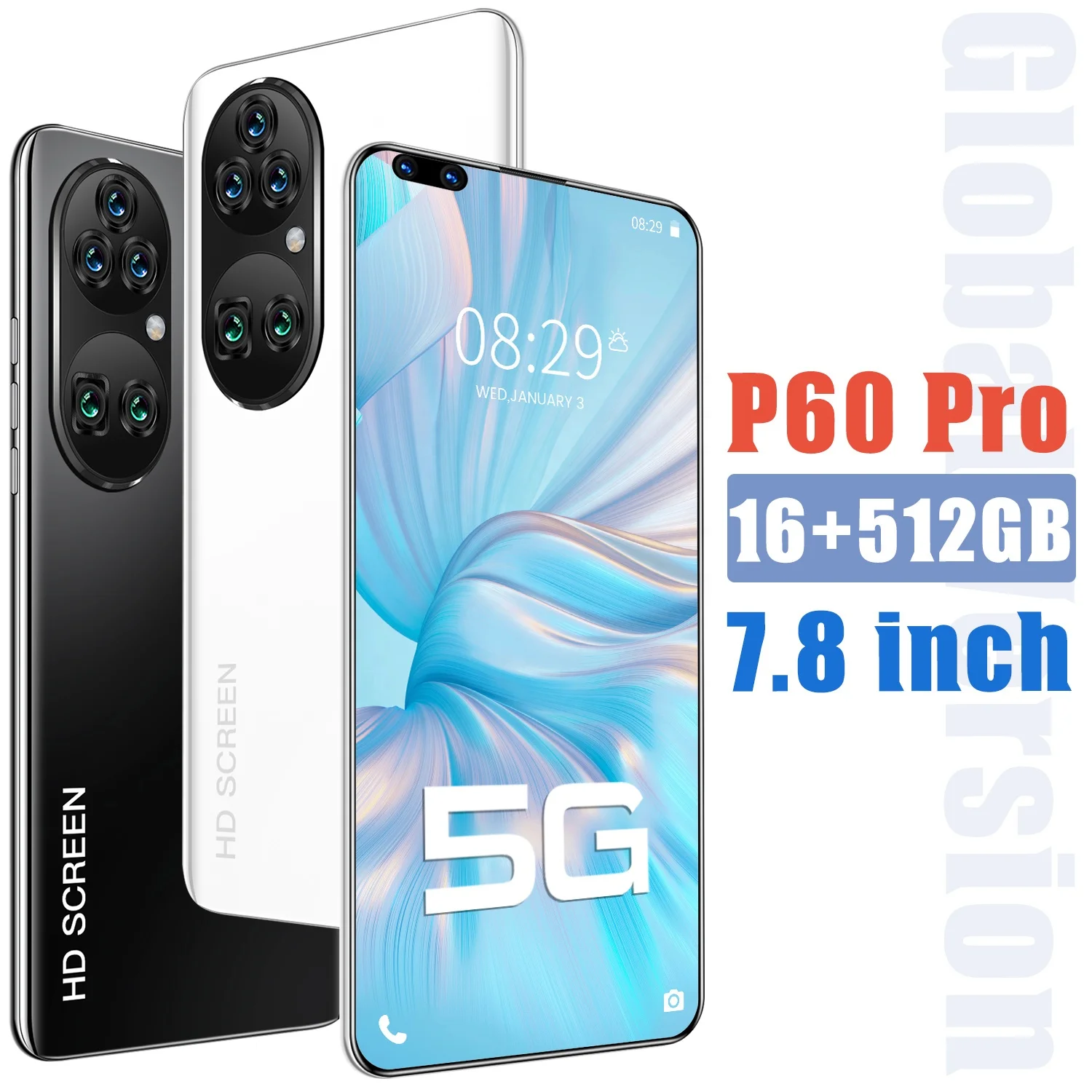 Ponsel pintar P60 Pro, HP Android 10 core 7.8 inci 16GB + 512GB 4K HD navigasi GPS 5G 40 + 48MP