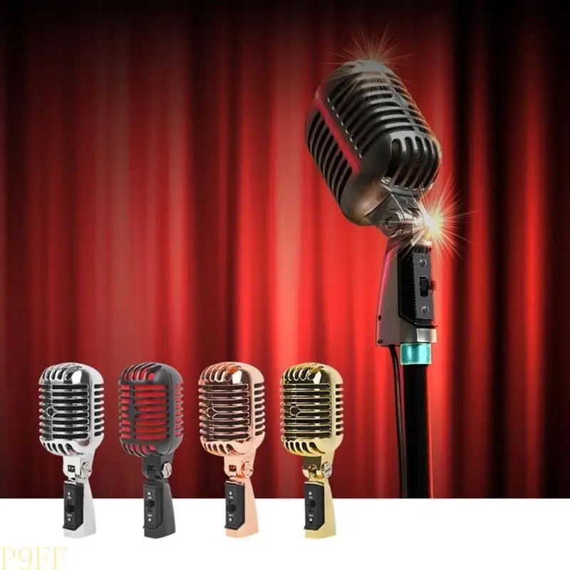 

1pc Vintage Dynamic Mic Stage Microphone Antique Nostalgic Metal Appearance Shock-mounted Pickup for Musicians and Vocalists