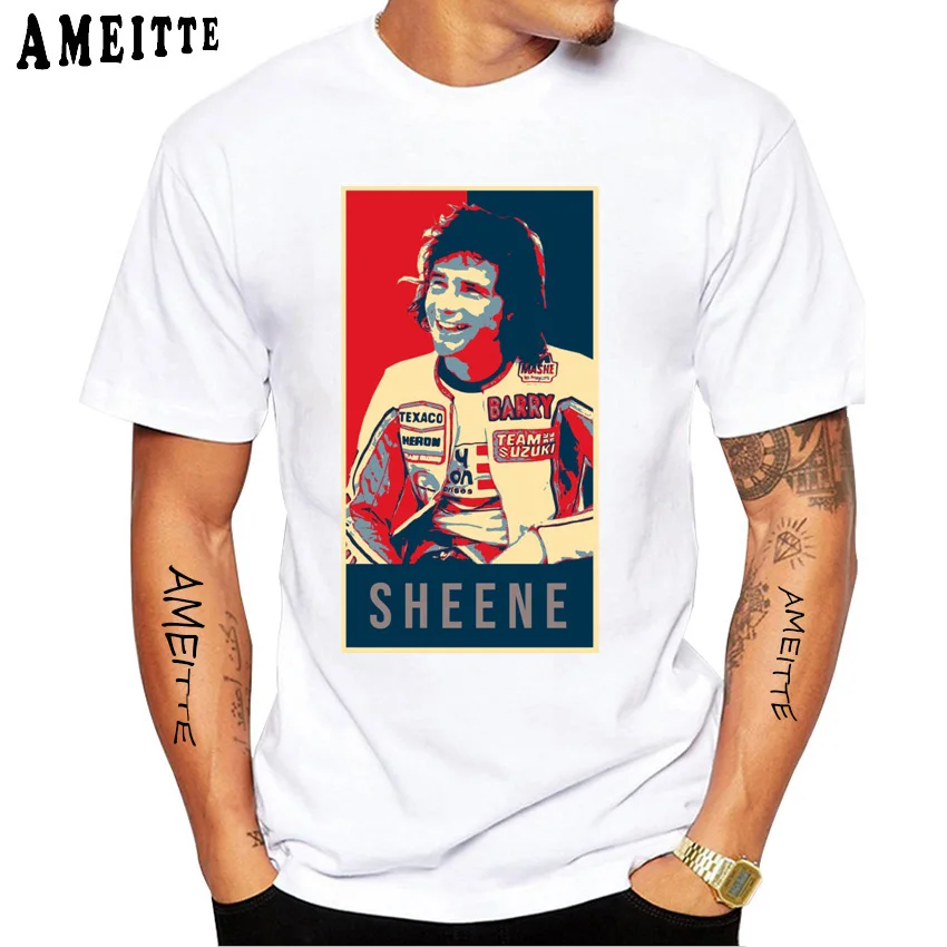 ريترو ليجند باري شين 7 GP سباق تي شيرت الرجال قصيرة الأكمام الصبي عادية الأبيض بلايز دراجة نارية الرياضة تيز