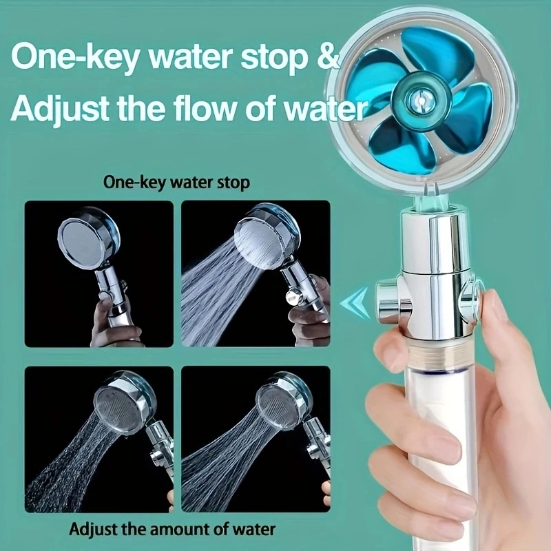

High Pressure Propeller Shower Head Water Saving 360 Rotating Head Fan Turbo Filter Water Bathroom Shower Set with Hose Bracket