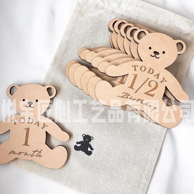 Wooden Letter Growth Sign Mileage Little Bear Photography Props Baby Century Party Diy Party Home Decor