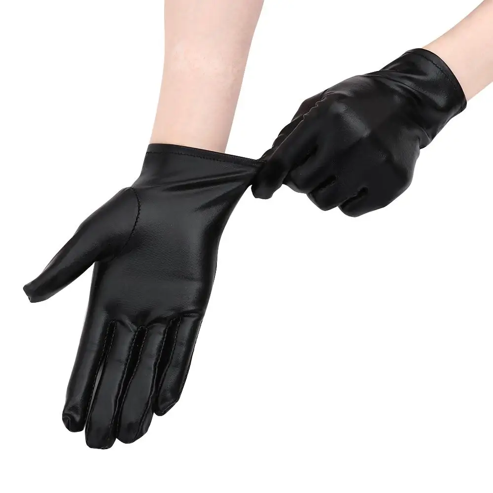 Lolita PU Mittens Gothic Punk Leather Gloves Halloween Dress Up Black Gloves