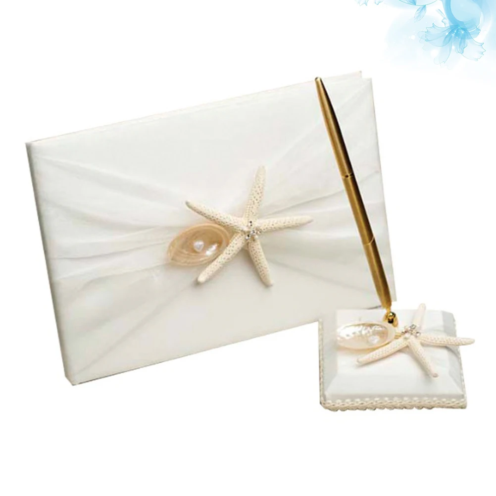 

Beach Style Guest Book Wedding Engagement Sign in Attendance Message Book Capture Memories Pen Holder Included