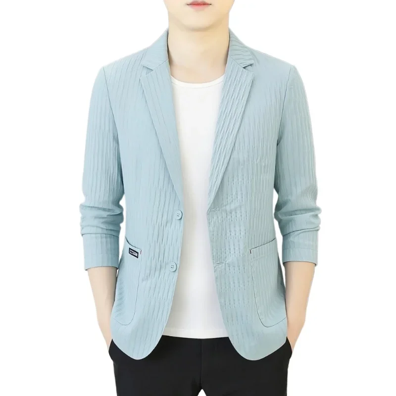 Men's Thin Suit Spring Summer Fashion Business Casual Solid Color Lightweight Sun Protection Jacket Commuter Wear Office Outfit