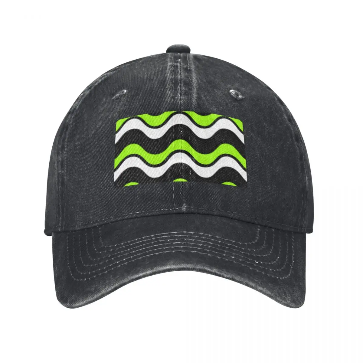 Green, Black & White Waves Baseball Caps Vintage Denim Washed Headwear Unisex Style Outdoor Running Hats