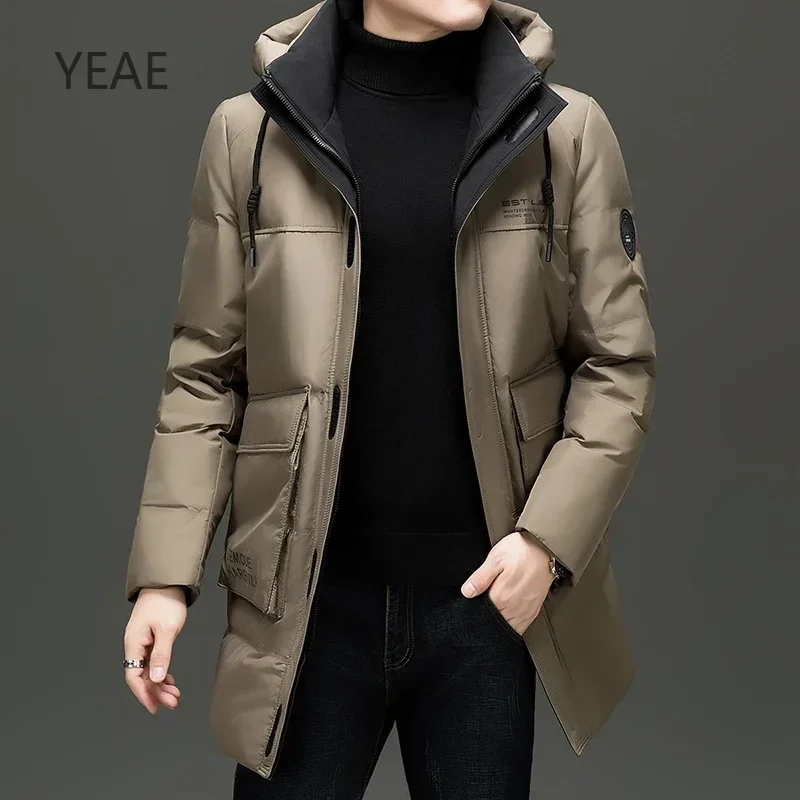 YEAE Men's Winter Down Jacket Designer Clothes Men Duck Down Padding Long Sleeve Hooded Jackets Heated Jacket Men Male Coat