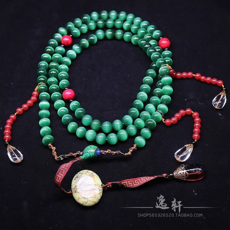 

Antique-Style Ming-Qing'S Eye Stone Round Necklace, Buddhist Beads, Vintage Collectible