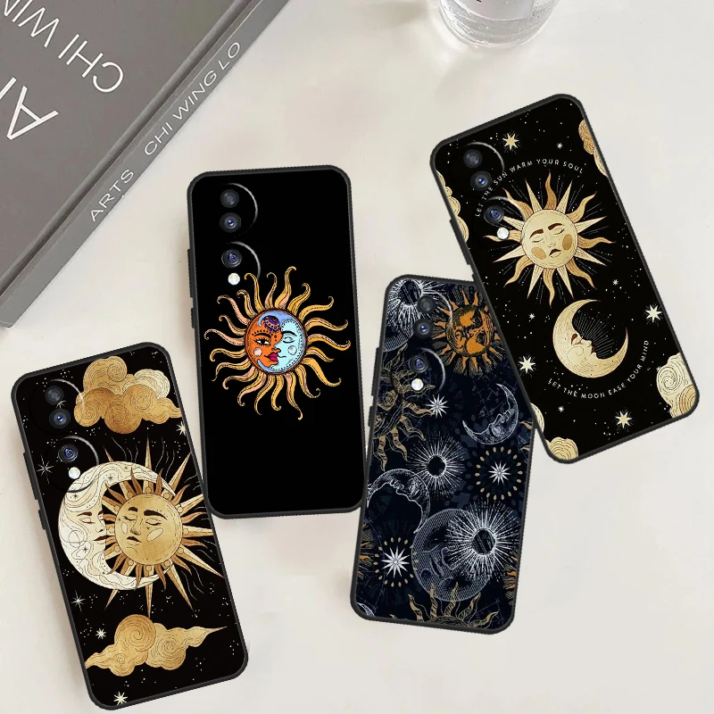 Hippie casing seni Matahari dan Bulan, penutup belakang untuk Honor 90 Lite 70 50 Magic 5 6 Pro X6 X7 X8 X9 X6a X7a X8a X9a X8b X9b