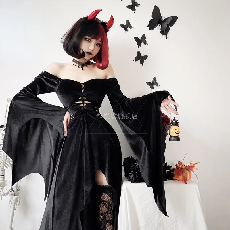 Disfraz de Halloween para mujer, vestido negro largo de bruja