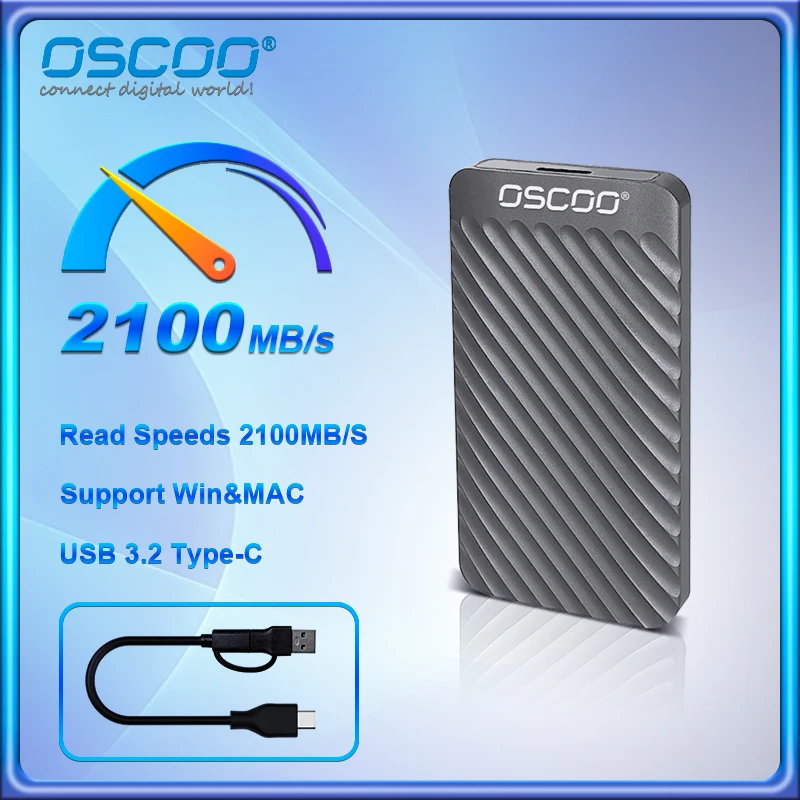 

OSCOO 2100 МБ/с Портативный твердотельный накопитель типа C USB 3.2 Gen 2*2 Внешний накопитель PSSD 1 ТБ 2 ТБ HD Внешний жесткий для ноутбука PS5 Мобильный жесткий диск